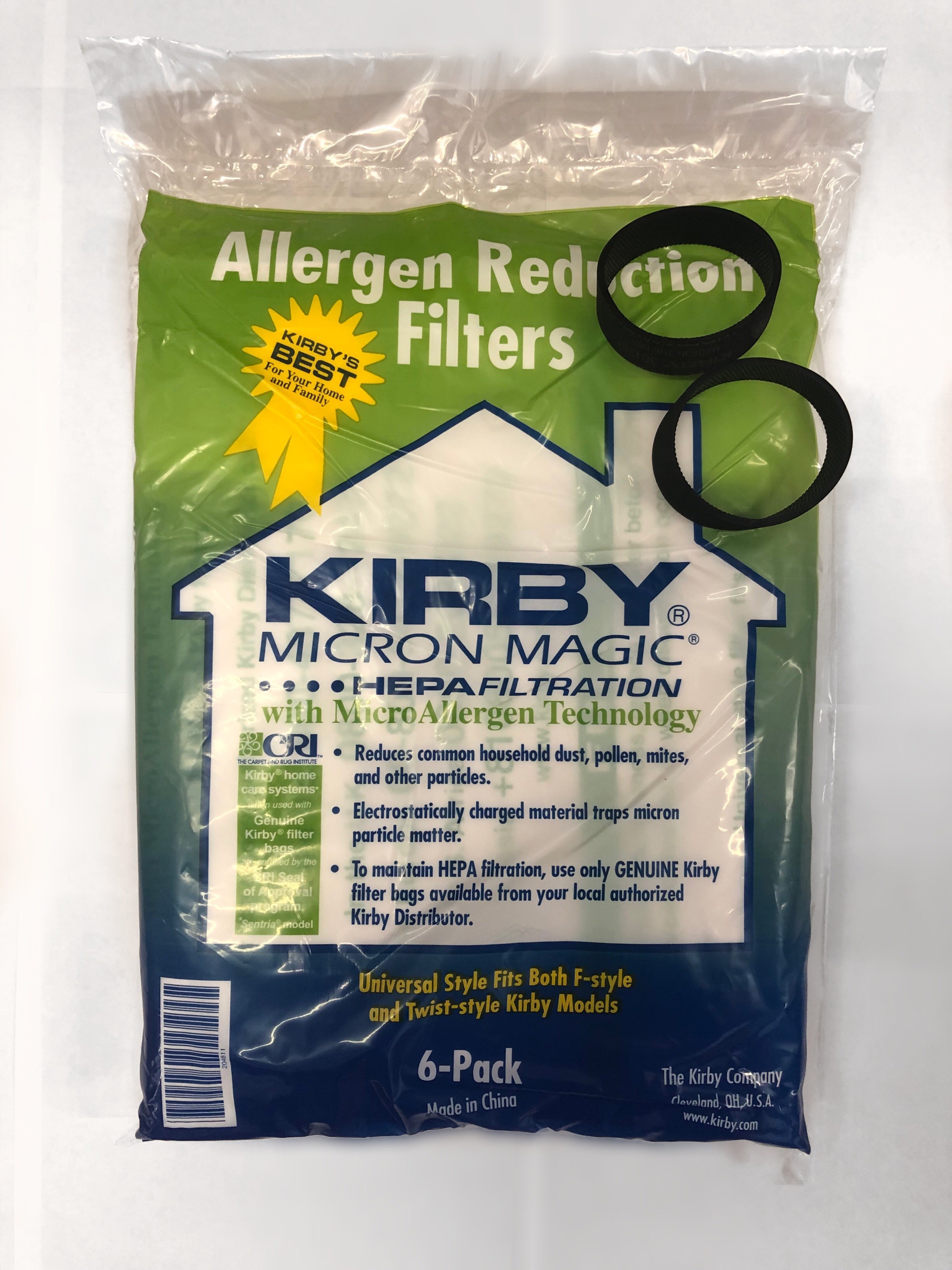 GENUINE KIRBY VACUUM BAGS HEPA CLOTH 6 PACK & 2 X GENUINE BELTS 204811